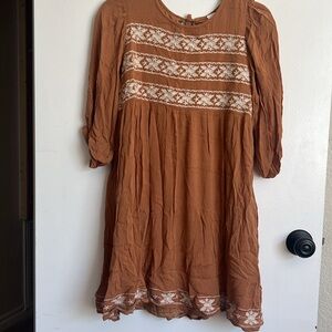 bohme - camel colored embroidered mini dress